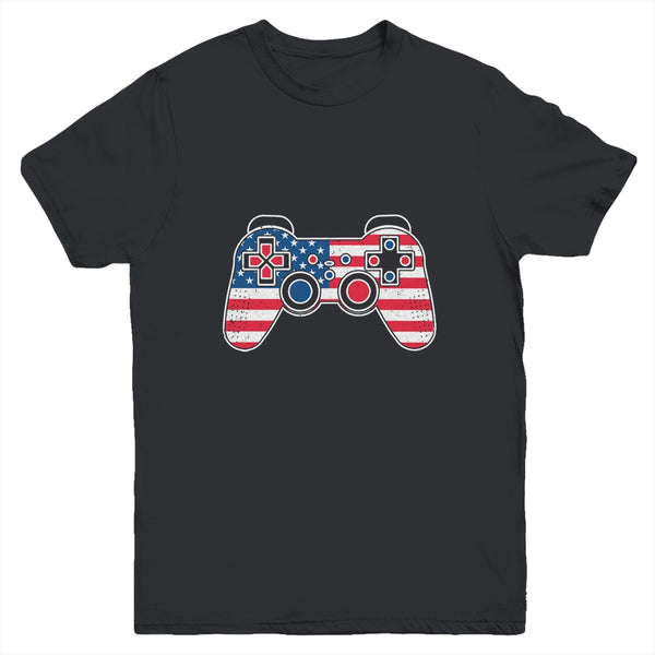 4th Of July Video Game Gamer Kids Boys Men USA Flag Youth Youth T Shirt Black 600x 2.jpg