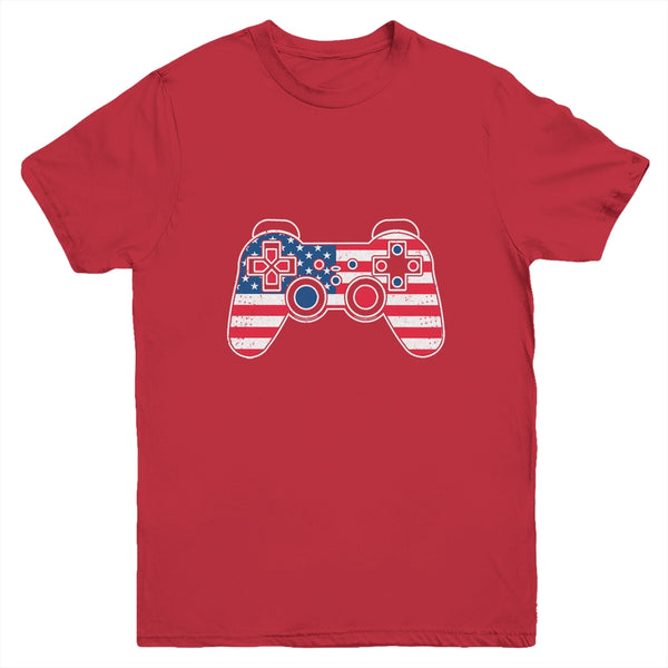 4th Of July Video Game Gamer Kids Boys Men USA Flag Youth Youth T Shirt Red 600x 2.jpg