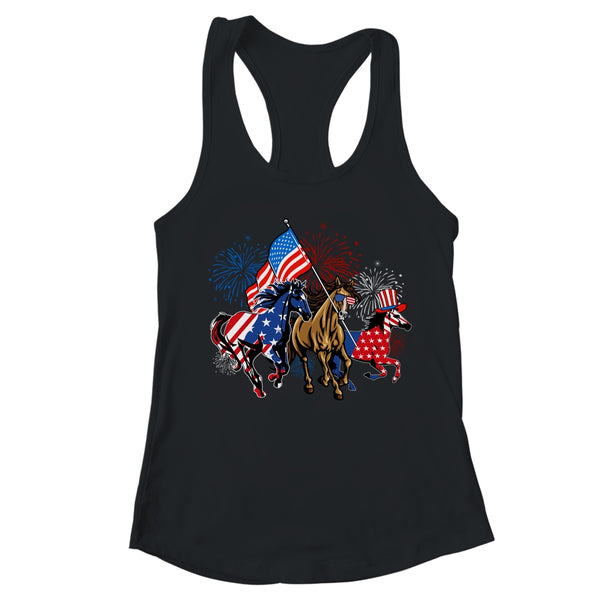 Happy 4th Of July American Flag Red White Horse And Blue Women s Ideal Racerback Tank Black 600x.jpg