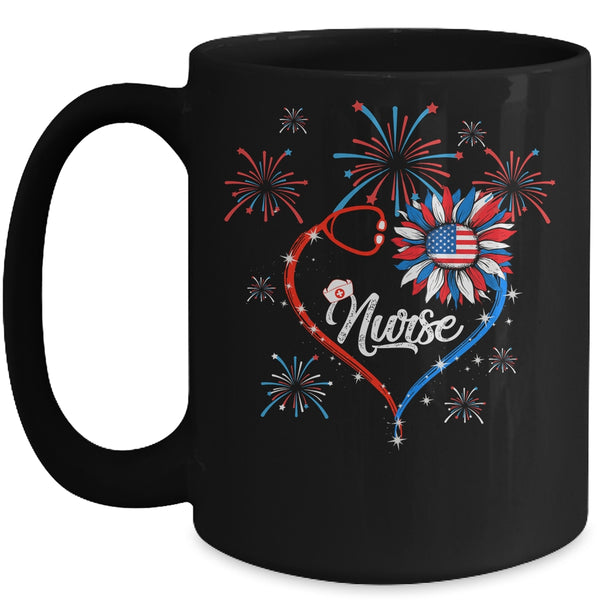 Patriotic Nurse 4th Of July American Flag Sunflower Heart Mug 15oz Mug Black 600x.jpg