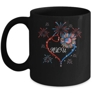 Patriotic NICU Nurse 4th Of July American Flag Sunflower Love Mug 11oz Mug Black front 600x 1.jpg