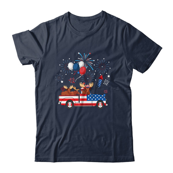 Funny Moose Riding Red Truck USA Flag Patriotic 4th Of July Classic T Shirt Navy 600x 2.jpg