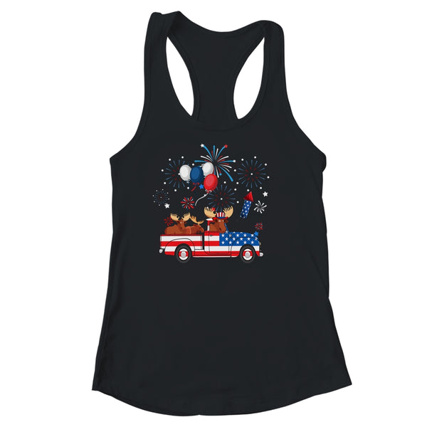 Funny Moose Riding Red Truck USA Flag Patriotic 4th Of July Women s Ideal Racerback Tank Black 600x 2.jpg