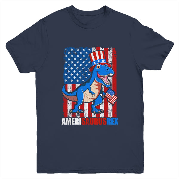 Dinosaur 4th of July Kids Boys Men Amerisaurus T Rex Funny Youth Youth T Shirt Navy 600x 2.jpg