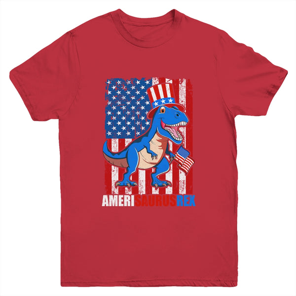 Dinosaur 4th of July Kids Boys Men Amerisaurus T Rex Funny Youth Youth T Shirt Red 600x 2.jpg