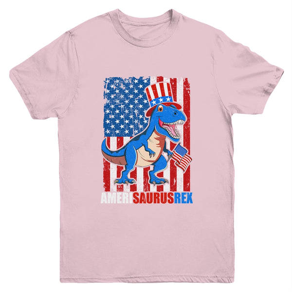 Dinosaur 4th of July Kids Boys Men Amerisaurus T Rex Funny Youth Youth T Shirt Light Pink 600x 2.jpg