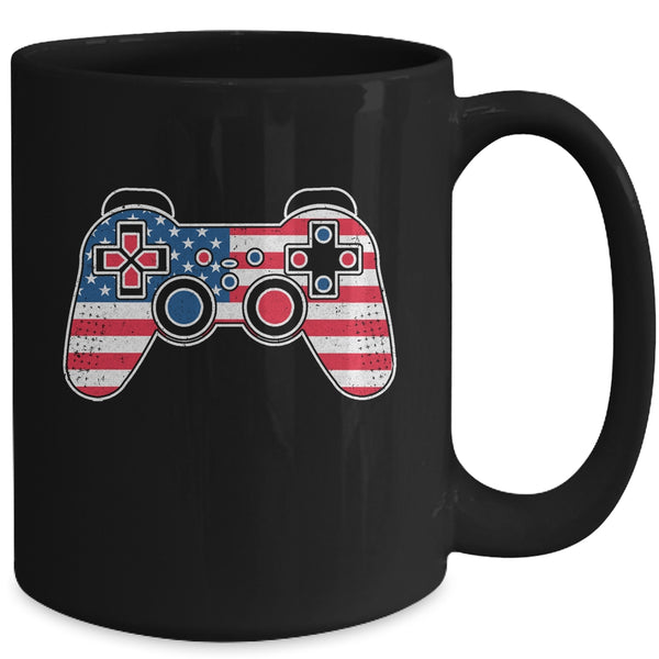 4th Of July Video Game Gamer Kids Boys Men USA Flag Mug 15oz Mug Black back 600x 1.jpg