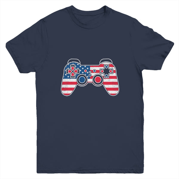 4th Of July Video Game Gamer Kids Boys Men USA Flag Youth Youth T Shirt Navy 600x 3.jpg