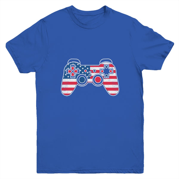 4th Of July Video Game Gamer Kids Boys Men USA Flag Youth Youth T Shirt Royal 600x 3.jpg