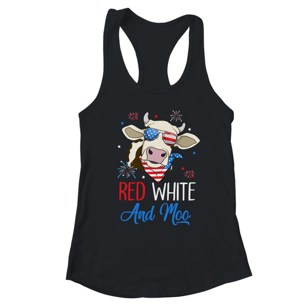 Red White And Moo Cow USA Flag 4th Of July Women s Ideal Racerback Tank Black 600x 1.jpg