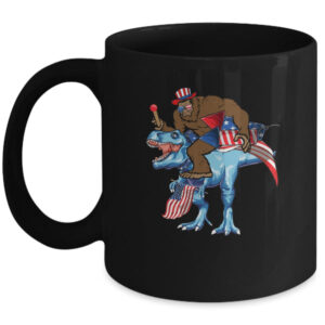 Bigfoot riding Dinosaur USA Flag 4th Of July America Mug 11oz Mug Black 600x 2.jpg