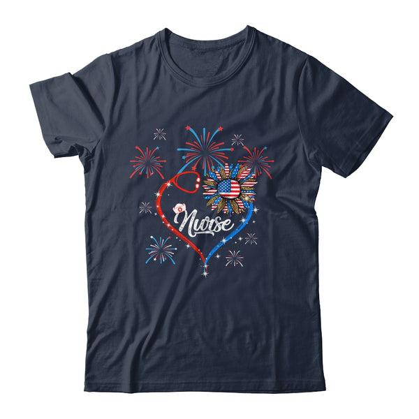 Patriotic Nurse 4th Of July American Flag Sunflower Love Classic T Shirt Navy 600x 1.jpg
