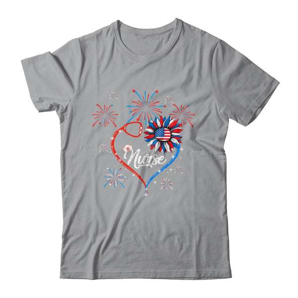 Patriotic Nurse 4th Of July American Flag Sunflower Heart Classic T Shirt Sport Grey 600x.jpg