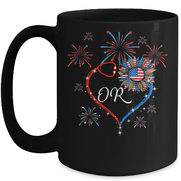 Patriotic OR Nurse 4th Of July American Flag Sunflower Love Mug 15oz Mug Black front 600x 2.jpg
