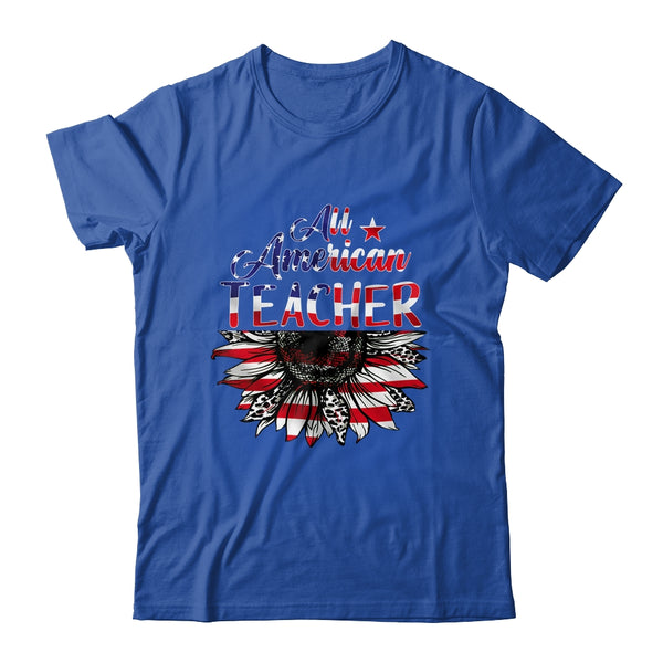All American Teacher Sunflower American Flag 4th Of July Classic T Shirt Royal 600x.jpg