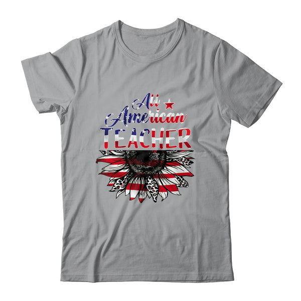 All American Teacher Sunflower American Flag 4th Of July Classic T Shirt Sport Grey 600x.jpg