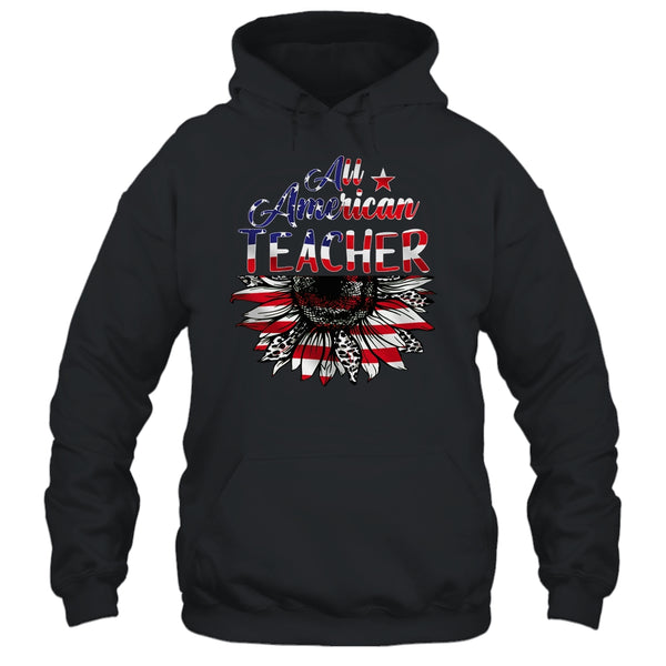 All American Teacher Sunflower American Flag 4th Of July Pullover Hoodie Black 600x.jpg