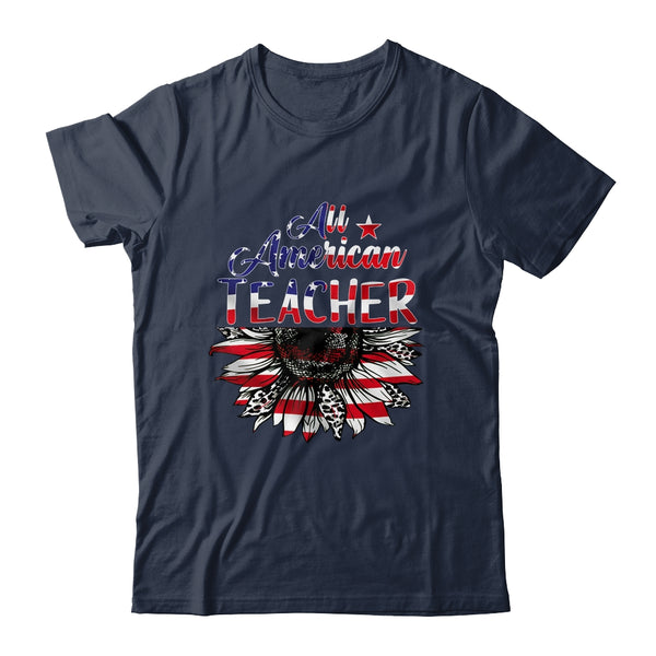 All American Teacher Sunflower American Flag 4th Of July Classic T Shirt Navy 600x 1.jpg