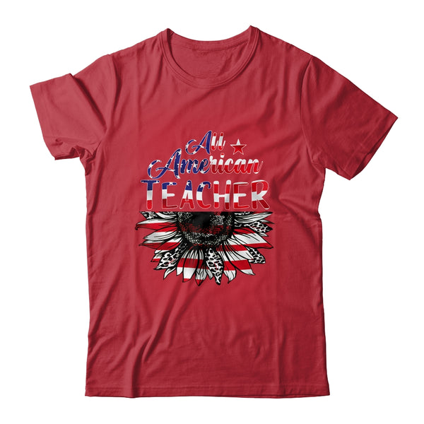 All American Teacher Sunflower American Flag 4th Of July Classic T Shirt Red 600x 1.jpg