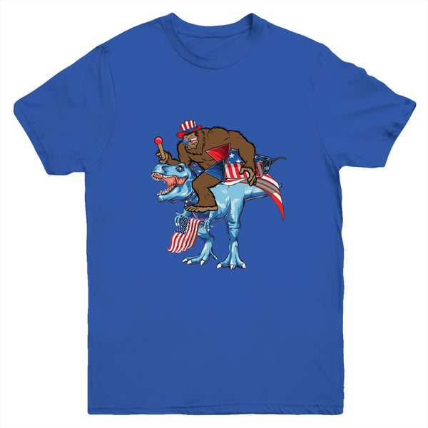 Bigfoot riding Dinosaur USA Flag 4th Of July America Youth Youth T Shirt Royal 600x 1.jpg