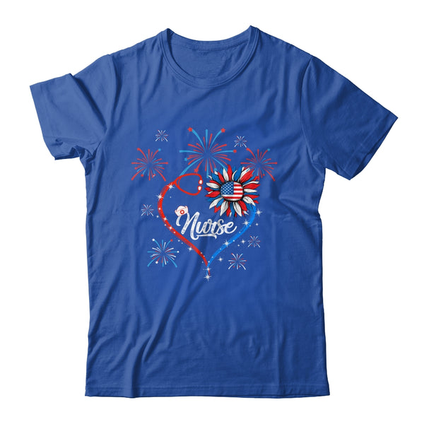 Patriotic Nurse 4th Of July American Flag Sunflower Heart Classic T Shirt Royal 600x 2.jpg