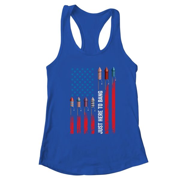 Just Here To Bang American Flag Fireworks Funny 4th Of July Women s Ideal Racerback Tank Royal 600x 2.jpg