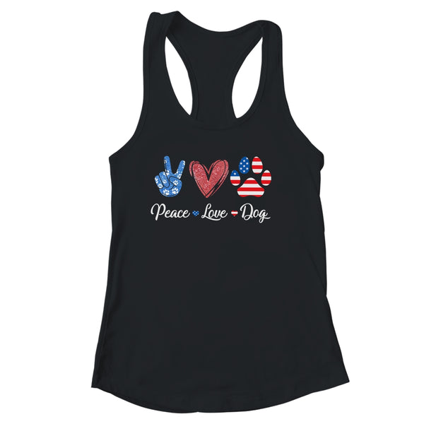 Peace Love Dog Lover American Flag Happy 4th Of July Women s Ideal Racerback Tank Black 600x 3.jpg