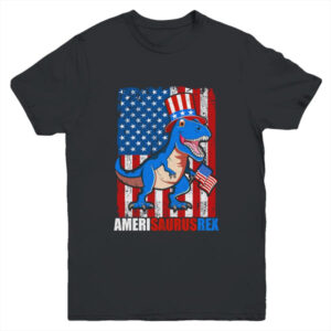 Dinosaur 4th of July Kids Boys Men Amerisaurus T Rex Funny Youth Youth T Shirt Black 600x 4.jpg