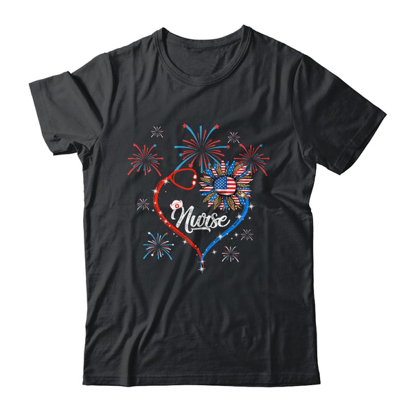 Patriotic Nurse 4th Of July American Flag Sunflower Love Classic T Shirt Black 600x 3.jpg