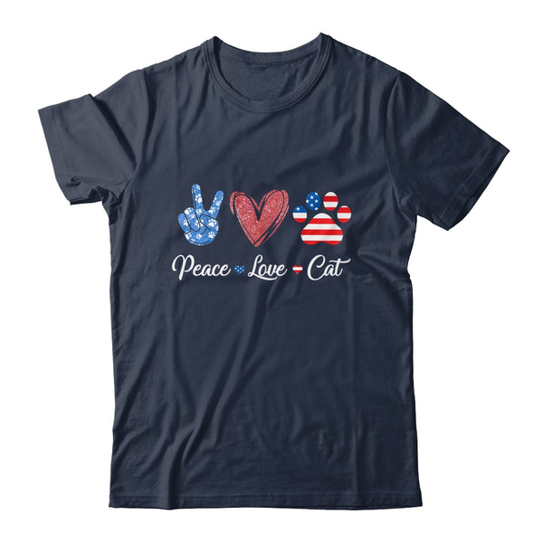 Peace Love Cat Lover American Flag Happy 4th Of July Classic T Shirt Navy 600x 2.jpg