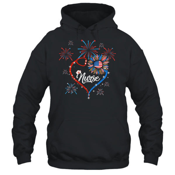 Patriotic Nurse 4th Of July American Flag Sunflower Love Pullover Hoodie Black 600x 4.jpg