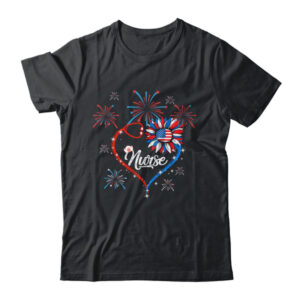 Patriotic Nurse 4th Of July American Flag Sunflower Heart Classic T Shirt Black 600x 3.jpg