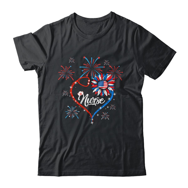 Patriotic Nurse 4th Of July American Flag Sunflower Heart Classic T Shirt Black 600x 3.jpg