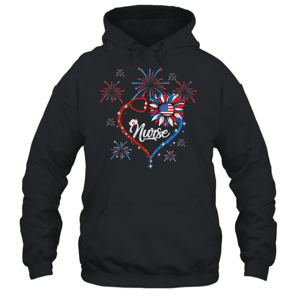 Patriotic Nurse 4th Of July American Flag Sunflower Heart Pullover Hoodie Black 600x 3.jpg