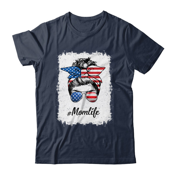 Mom Life Messy Bun America Flag Mothers Day 4th Of July Classic T Shirt Navy 600x.jpg