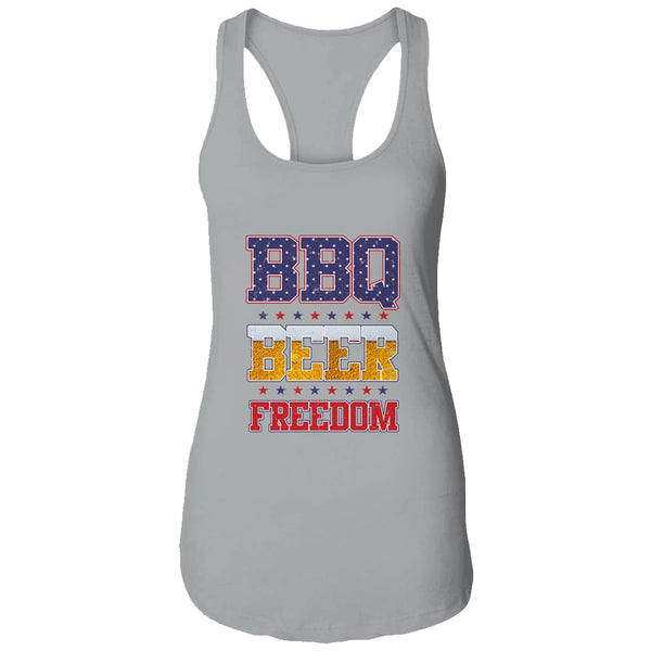 BBQ Beer Freedom America USA Party 4th of July Women s Ideal Racerback Tank Heather Grey 600x.jpg