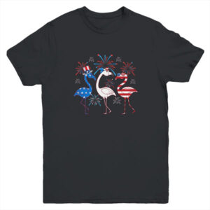 Funny 4th Of July Flamingo American Flag USA Independence Youth Youth T Shirt Black 600x.jpg
