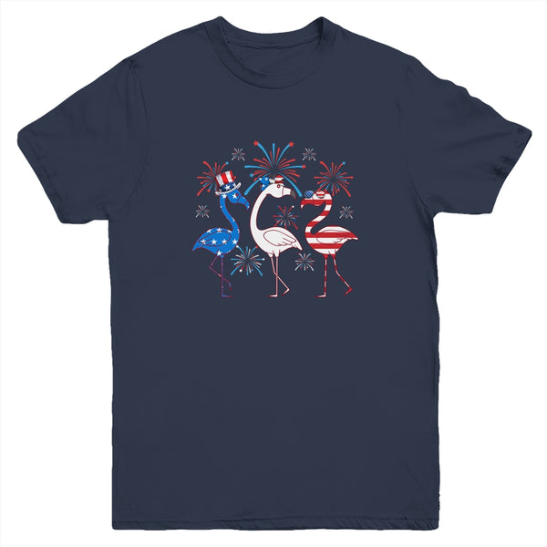 Funny 4th Of July Flamingo American Flag USA Independence Youth Youth T Shirt Navy 600x.jpg