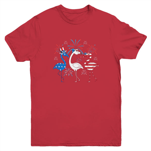 Funny 4th Of July Flamingo American Flag USA Independence Youth Youth T Shirt Red 600x.jpg