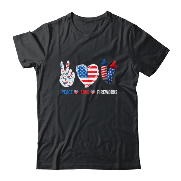 Peace Love Fireworks 4th Of July Celebration Classic T Shirt Black 600x.jpg