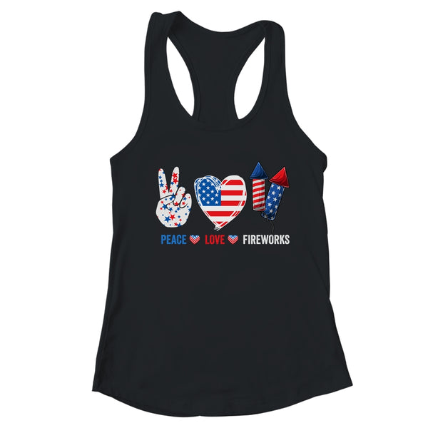 Peace Love Fireworks 4th Of July Celebration Women s Ideal Racerback Tank Black 600x.jpg