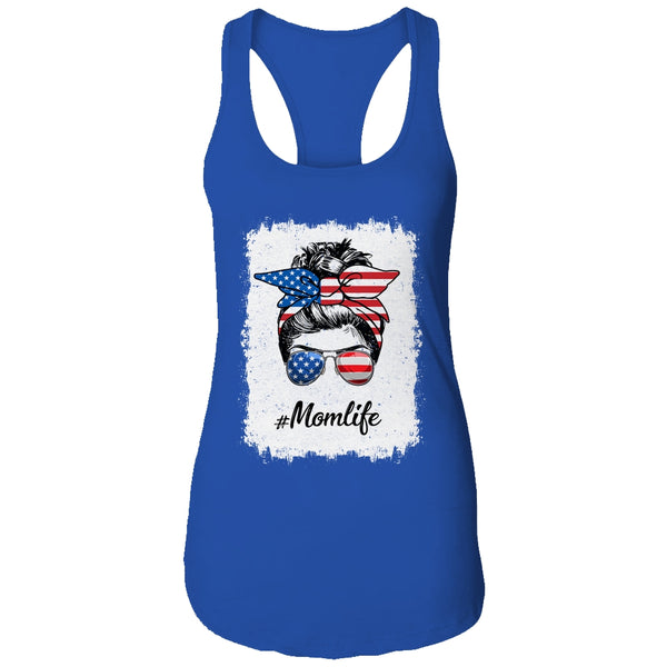 Mom Life Messy Bun America Flag Mothers Day 4th Of July Women s Ideal Racerback Tank Royal 600x 1.jpg