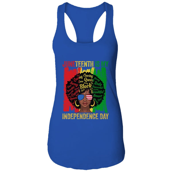 Juneteenth Is My Independence Day Black History 4th Of July Women s Ideal Racerback Tank Royal 600x 1.jpg