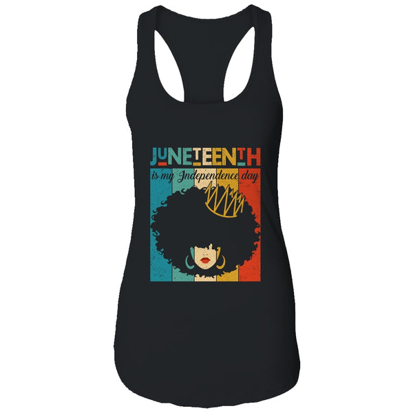 Juneteenth My Independence Day Retro Afro Melanin Women s Ideal Racerback Tank Black 600x.jpg