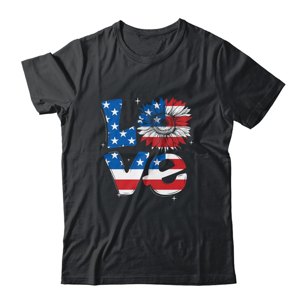 4th Of July Love Sunflower Patriotic American Flag Classic T Shirt Black 600x.jpg