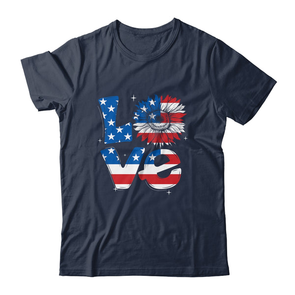 4th Of July Love Sunflower Patriotic American Flag Classic T Shirt Navy 600x.jpg