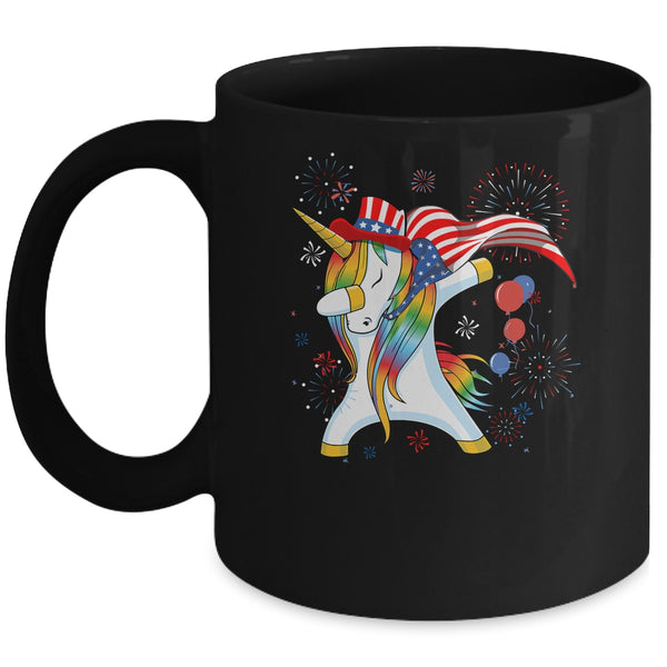 Dabbing Unicorn 4th of July American Flag Girls Mug 11oz Mug Black 600x.jpg
