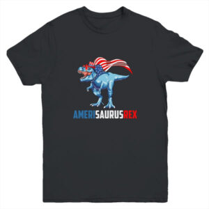 4th Of July T Rex Dinosaur Amerisaurus Rex Boys Kids Men Youth Youth T Shirt Black 600x.jpg