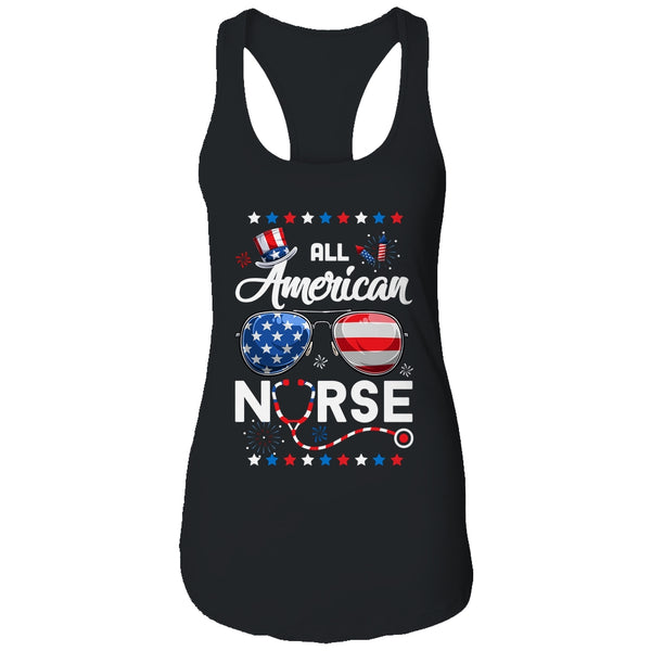 4th Of July All American Nurse Independence Day Women s Ideal Racerback Tank Black 600x.jpg