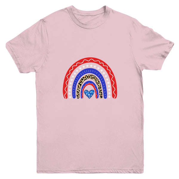 Rainbow Leopard American Flag 4th Of July Kids Boys Girls Youth Youth T Shirt Light Pink 600x 2.jpg